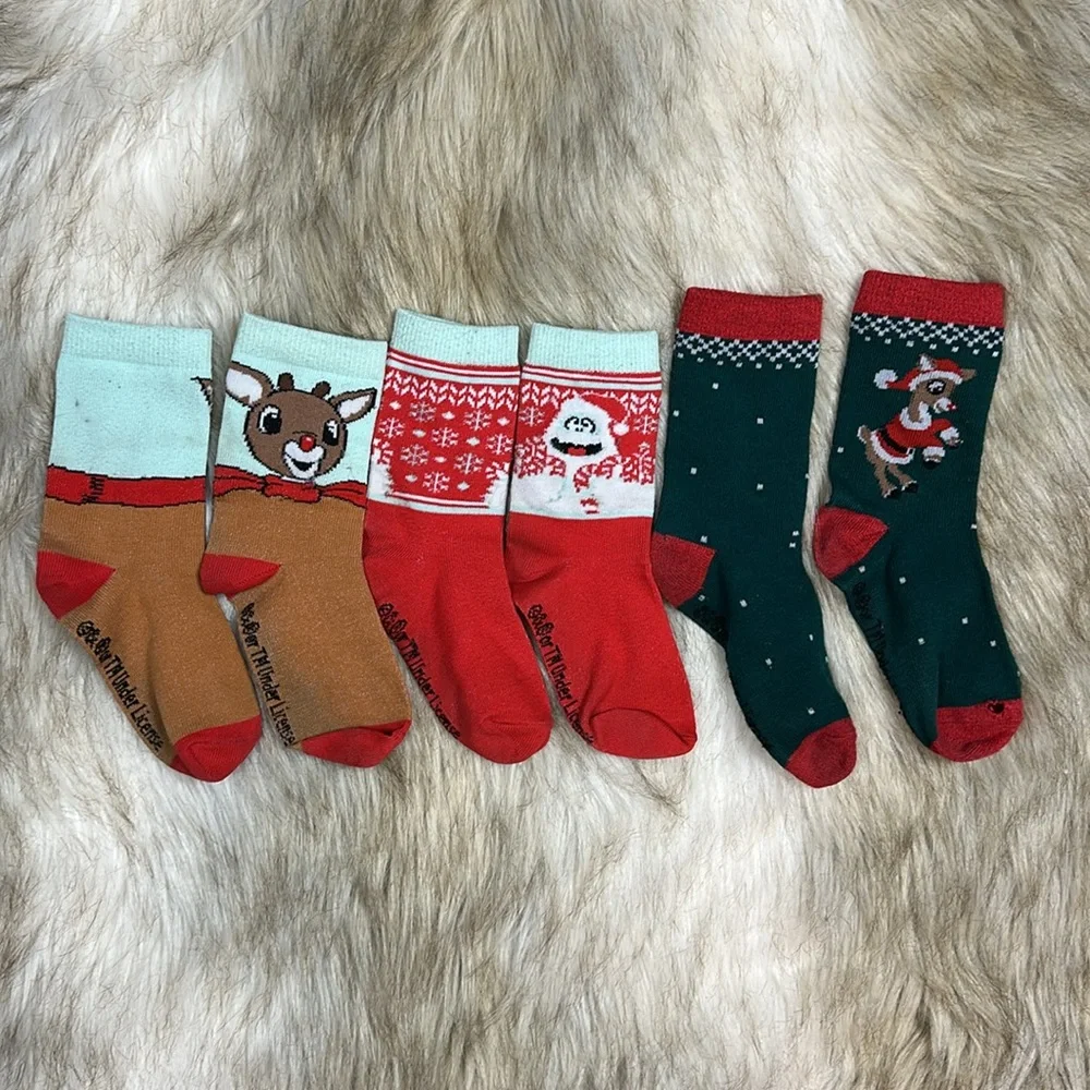 Festive Holiday Gap Christmas Socks Set, Rudolf the Reindeer, Abominable Snowman